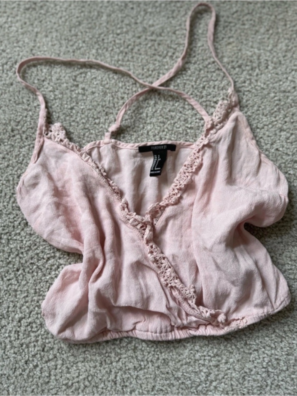 Forever 21 Blush Pink Lace-Trim Wrap Crop Cami rose y2k